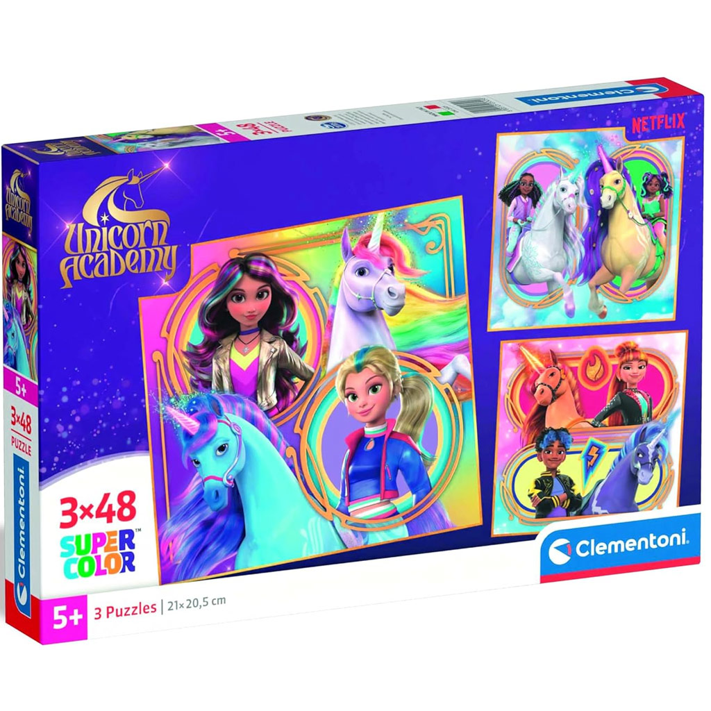 Unikornis Akadémia 3x48db-os Supercolor puzzle - Clementoni kép 1