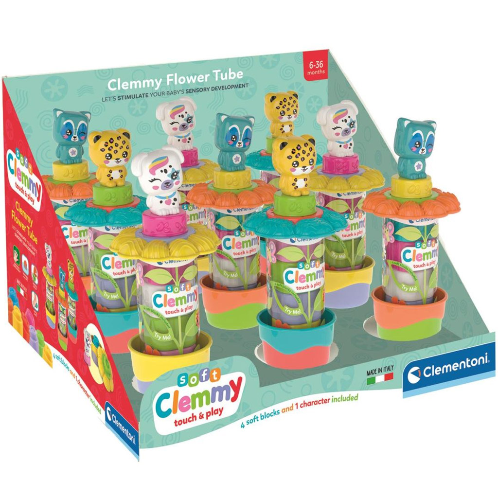 Clemmy: Puha színes építőkockák figurával virágos tárolóban 1db - Clementoni kép 1