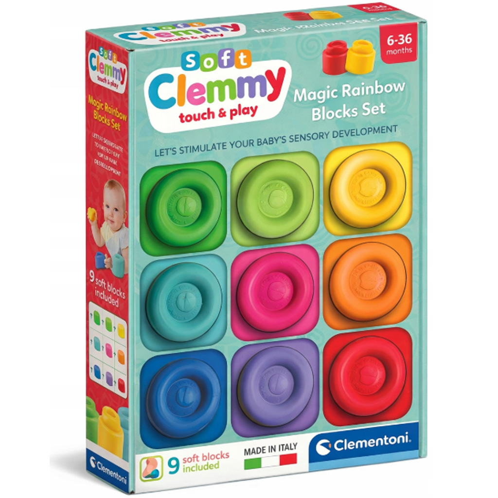 Clemmy: Szivárvány színei puha 9db-os építőkocka szett - Clementoni kép 1