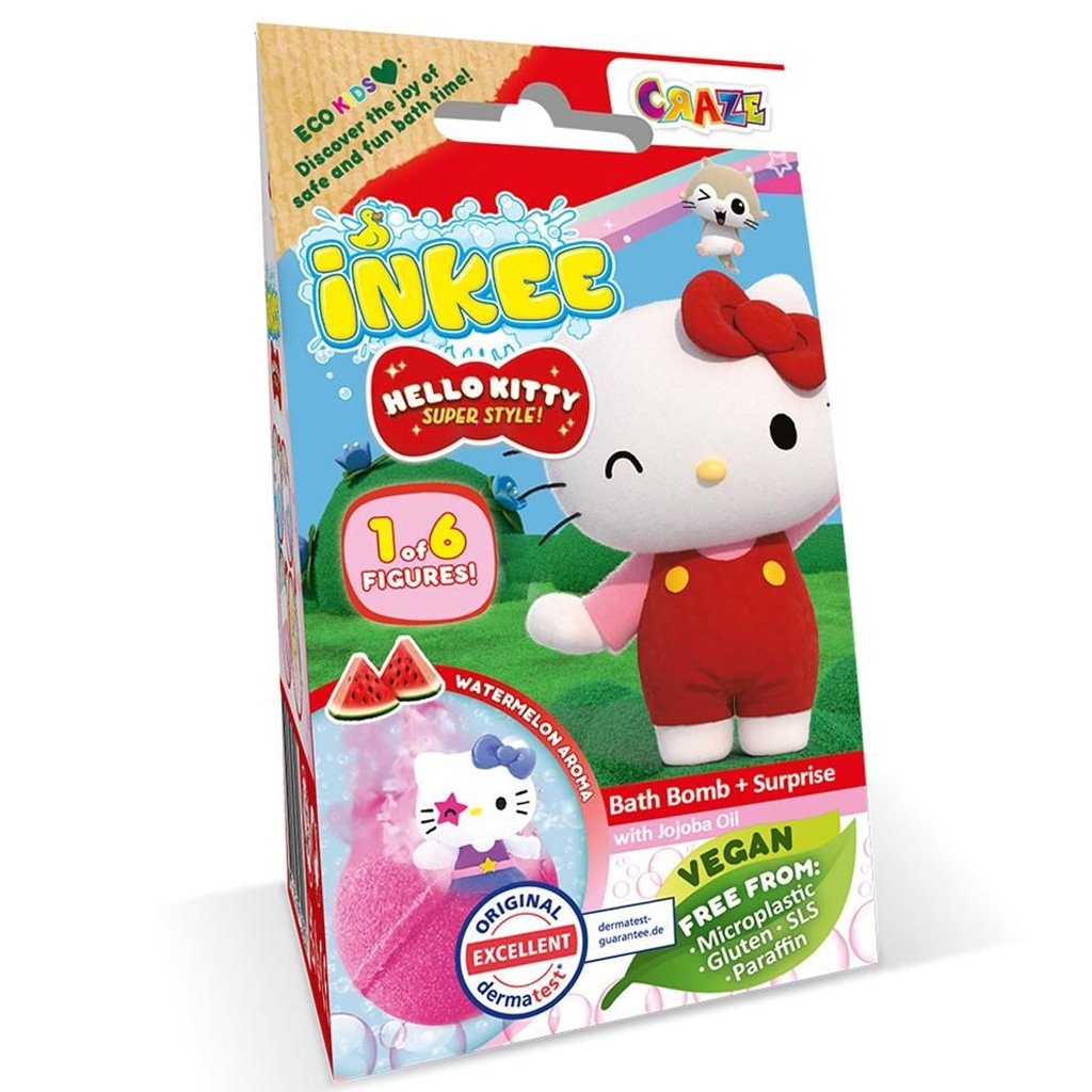 Craze Inkee: Vegán fürdőgolyó csomag gyűjthető Hello Kitty figurával - Dinnye aromával kép 1