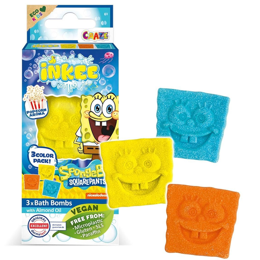 Craze Inkee: Vegán fürdő bomba forma - Spongya Bob popcorn aromával 3db-os kép 1