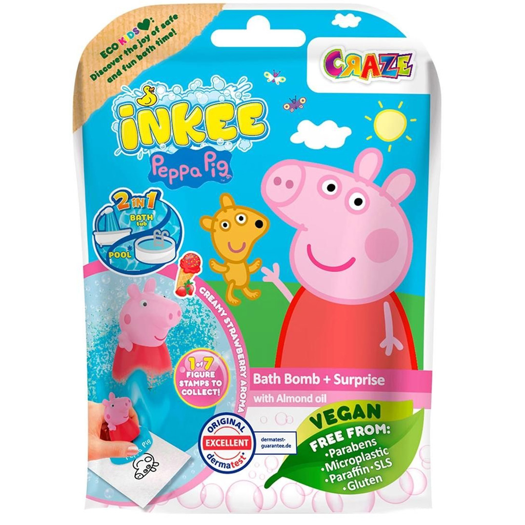 Craze Inkee: Vegán fürdőgolyó csomag pepa malac nyomda figurával - Eper aromával kép 1