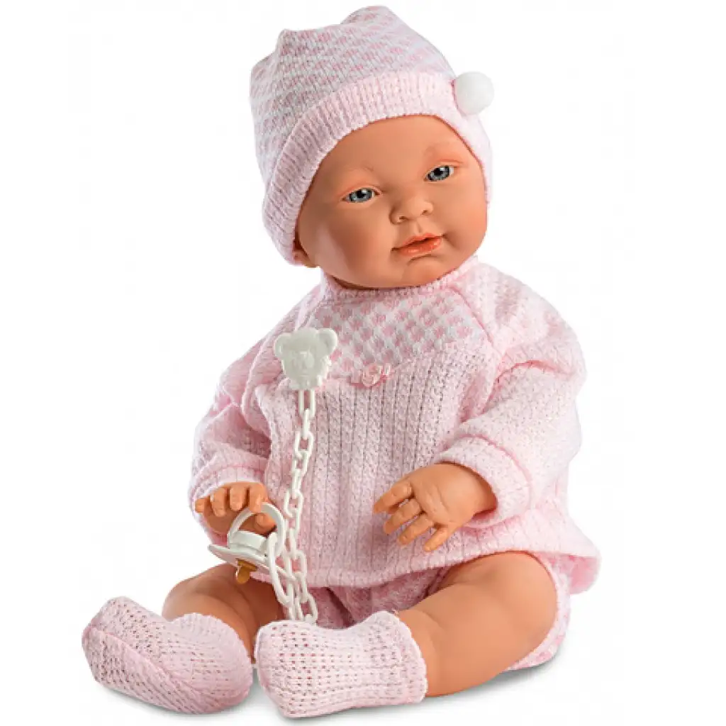 Csecsemő lány baba rózsaszín ruhában 45cm kép 1
