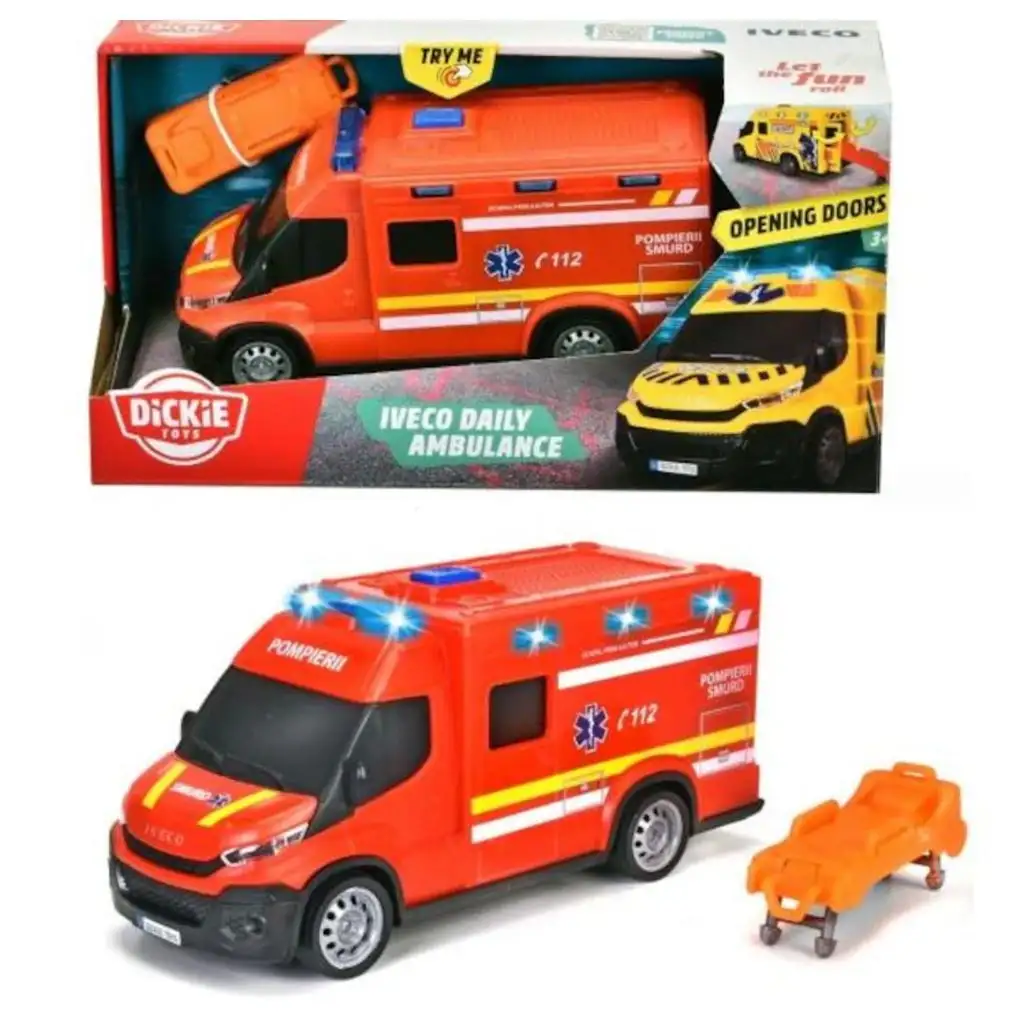 Iveco piros mentőautó fénnyel és hanggal 18cm - Dickie Toys kép 1
