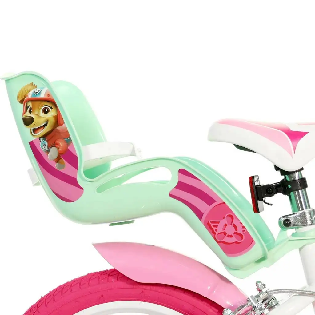 Mancs Őrjárat Skye 14” gyerek bicikli kosárral és babaüléssel rózsaszín-mentazöld színben – Dino Bikes kerékpár kép 2