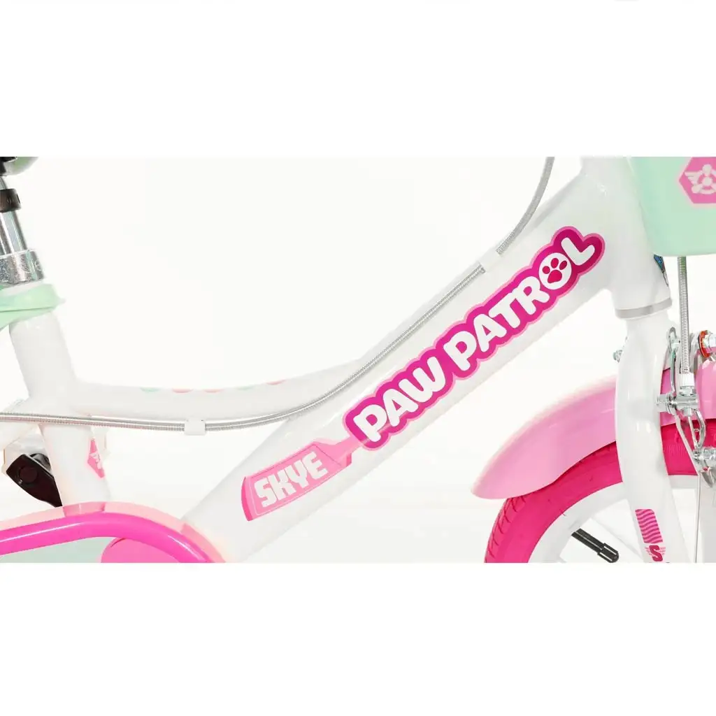 Mancs Őrjárat Skye 14” gyerek bicikli kosárral és babaüléssel rózsaszín-mentazöld színben – Dino Bikes kerékpár kép 4