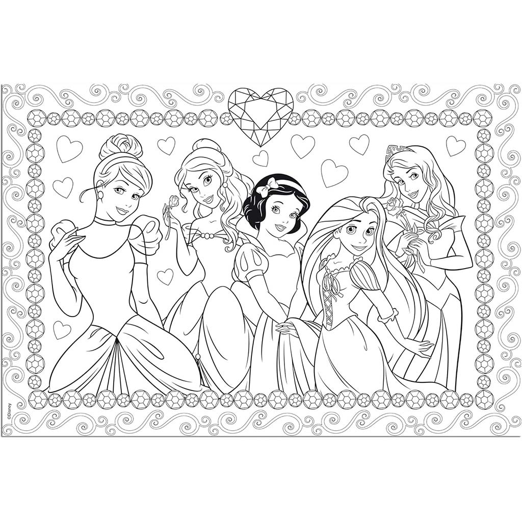 Disney Hercegnők 2 az 1-ben 108db-os puzzle és színező 50x35cm - Lisciani kép 2