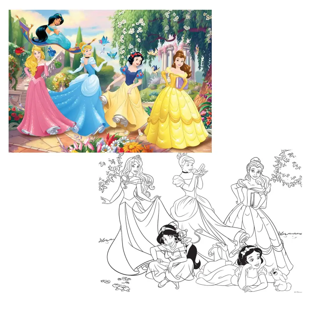 Disney Hercegnők 2 az 1-ben 108db-os puzzle és színező 70x50cm - Lisciani kép 2