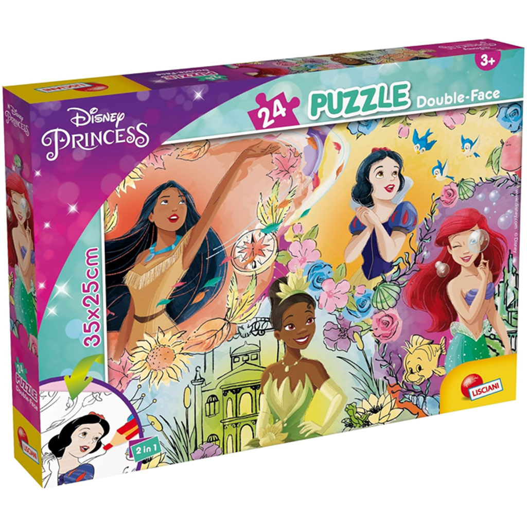Disney hercegnők 2 az 1-ben 24db-os puzzle és színező 35x25cm - Lisciani kép 1