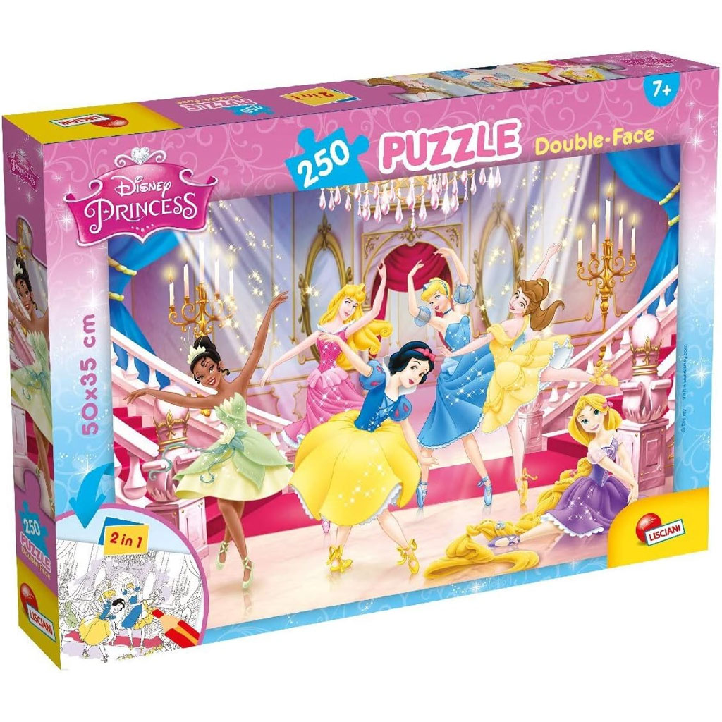 Disney Hercegnők 2 az 1-ben 250db-os puzzle és színező 50x35cm - Lisciani kép 1