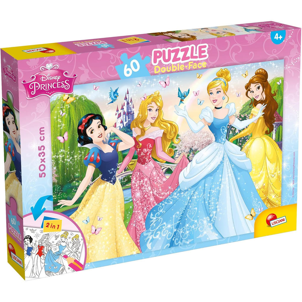 Disney Hercegnők 2 az 1-ben 60db-os puzzle és színező 50x35cm - Lisciani kép 1