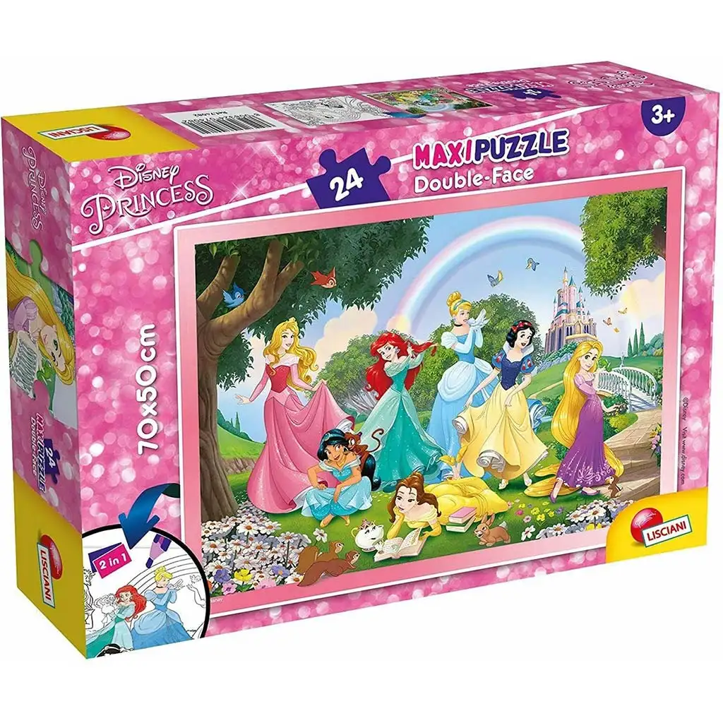 Disney Hercegnők 2 az 1-ben maxi 24db-os puzzle és színező 70x50cm - Lisciani kép 1