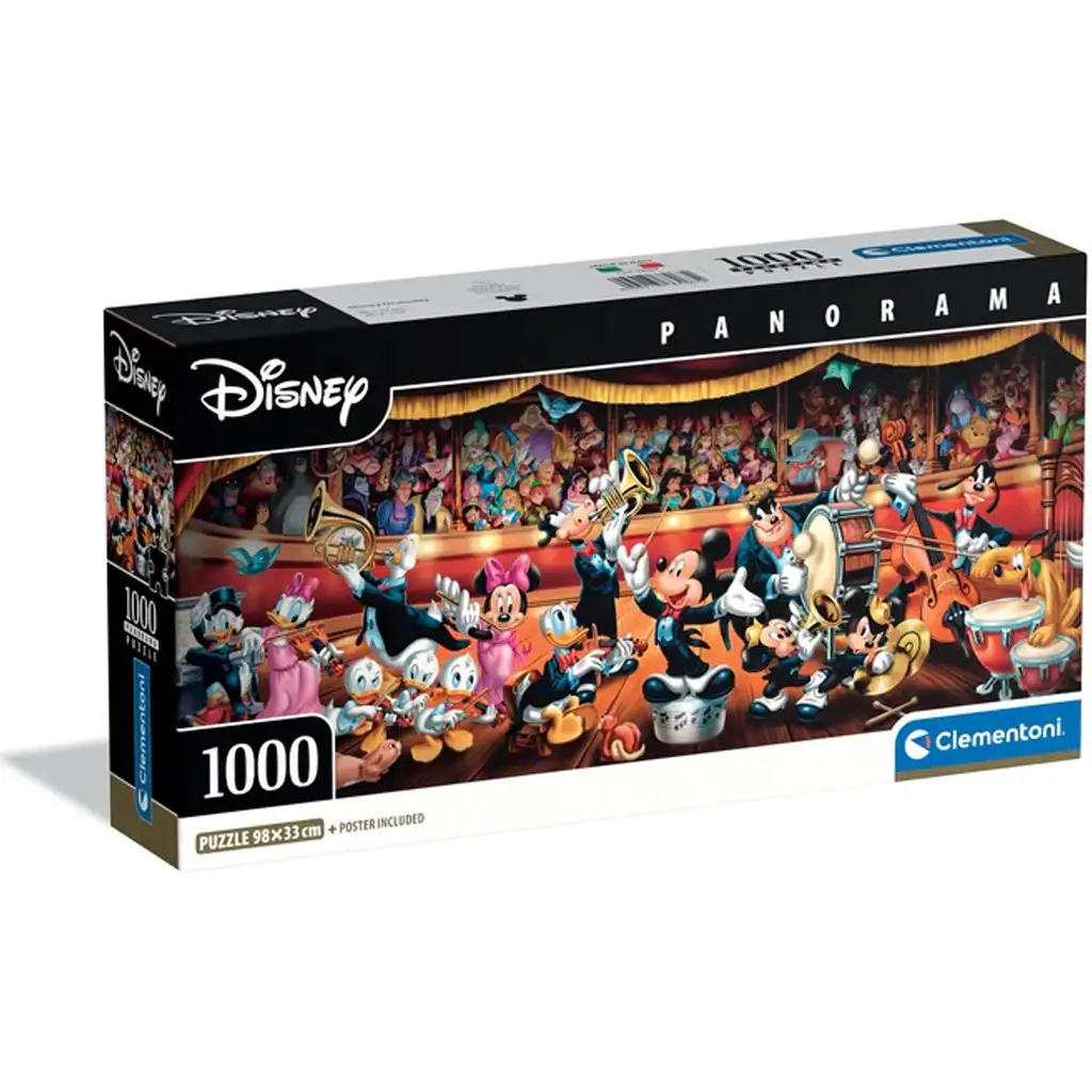 Disney – Mickey és barátai zenekarban 1000db-os panoráma puzzle poszetrrel - Clementoni kép 1