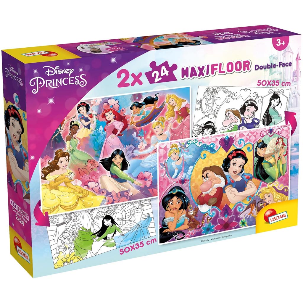 Disney Hercegnők 2 az 1-ben 2x24db-os maxi puzzle és színező - Lisciani kép 1