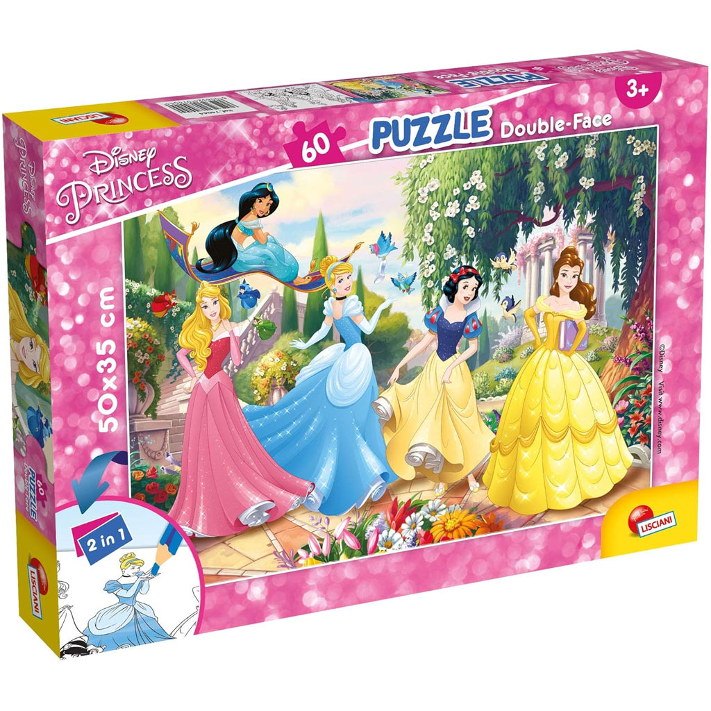Disney Hercegnők - Mesebeli kert varázsa 2 az 1-ben 60db-os puzzle és színező 50x35cm - Lisciani kép 1