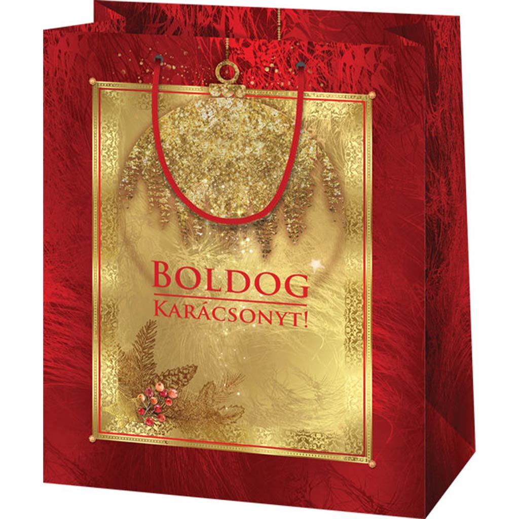 Boldog Karácsonyt feliratos normál méretű exkluzív ajándéktáska 11x6x15cm kép 1