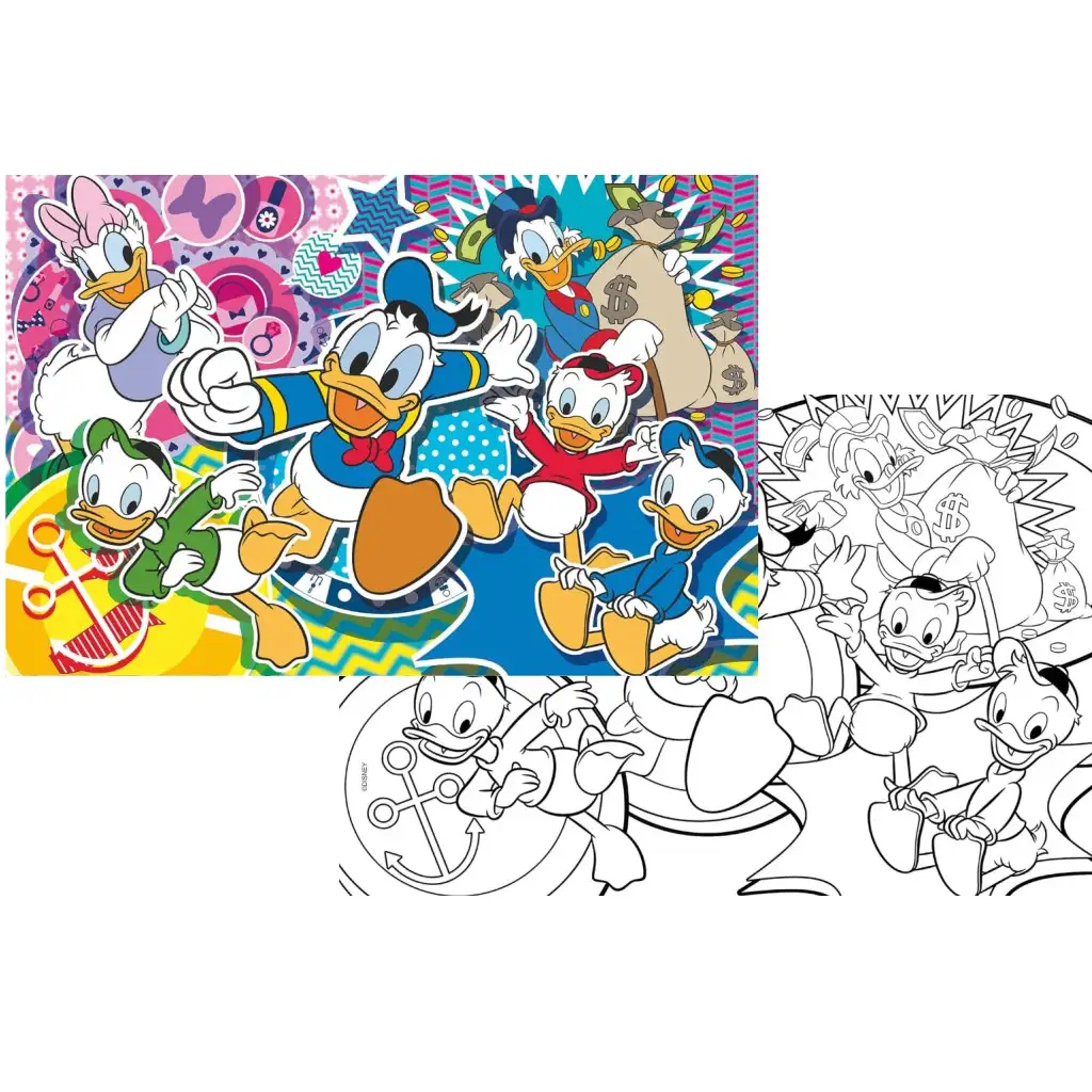 Disney Kacsamesék 2 az 1-ben 108db-os puzzle és színező 70x50cm - Lisciani kép 2
