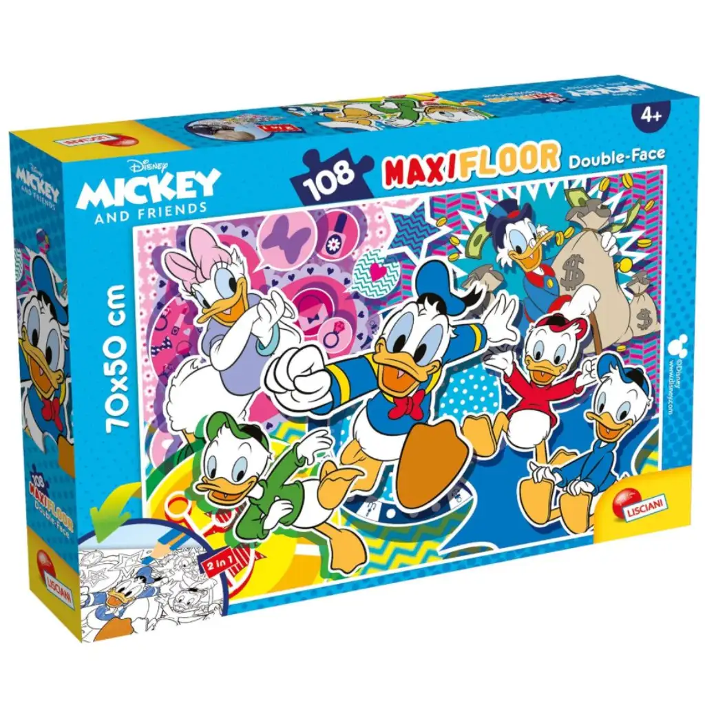 Disney Kacsamesék 2 az 1-ben 108db-os puzzle és színező 70x50cm - Lisciani kép 1