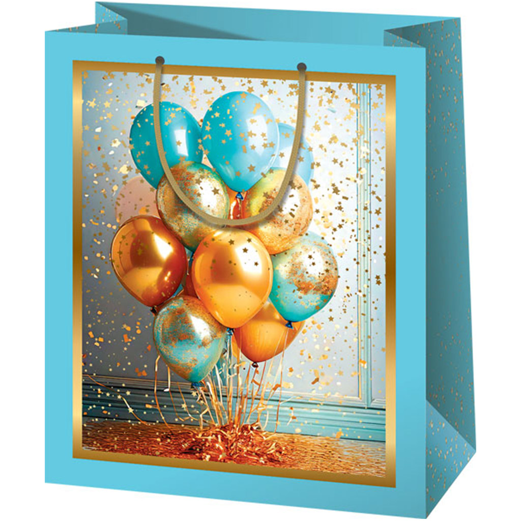 Cardex: Kék-arany lufis exkluzív közepes méretű ajándéktáska 18x10x23cm kép 1