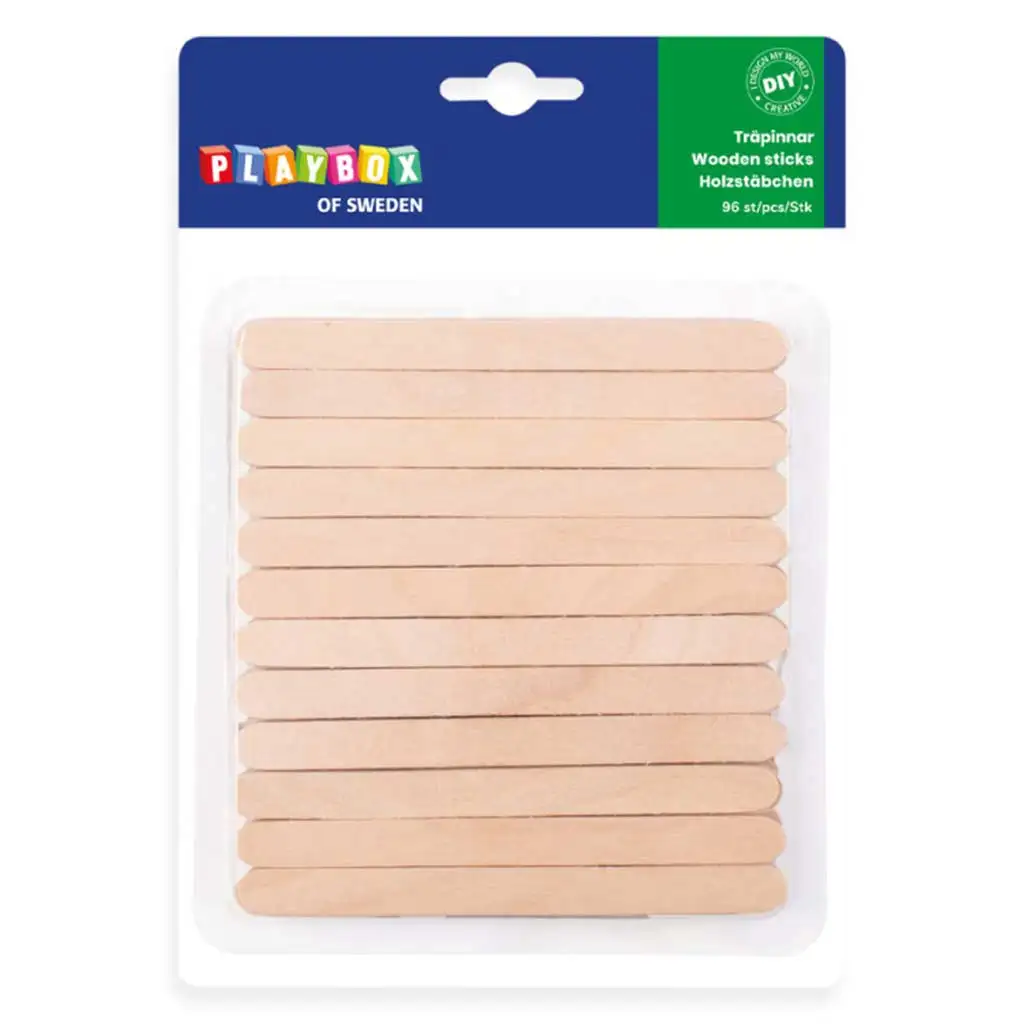 PlayBox: Dekorációs fa pálcák lekerekített sarkokkal 110x10mm 96db-os csomag kép 1