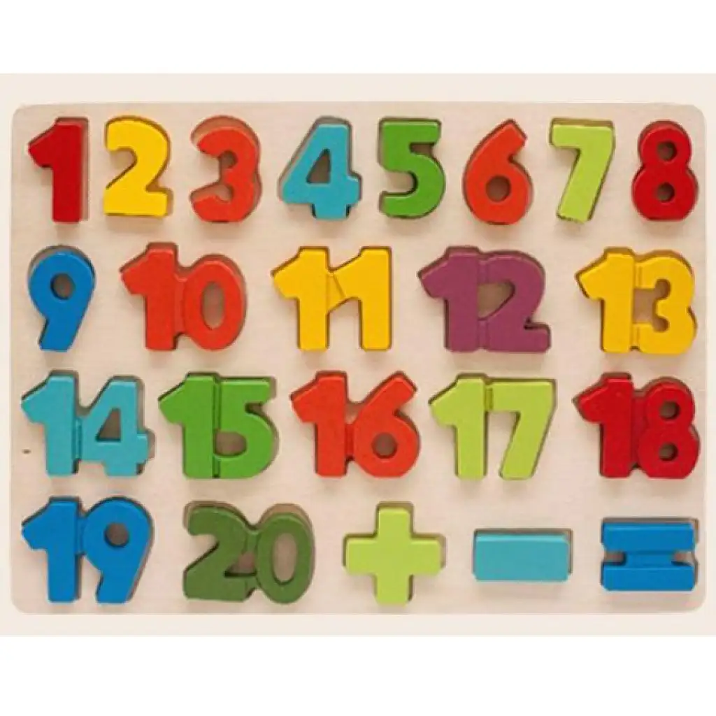 Színes fa formaillesztő puzzle számokkal 1-20ig 23db-os készlet kép 1