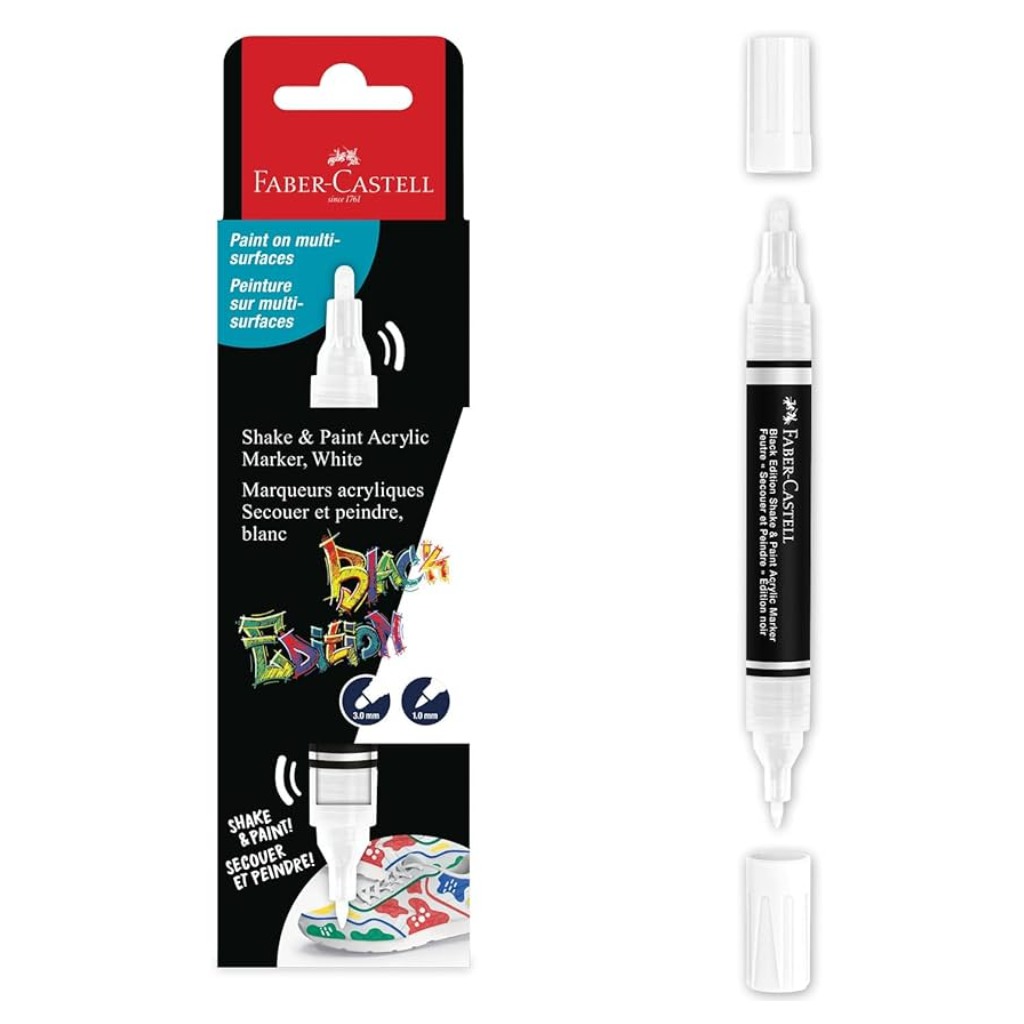 Faber-Castell: Black Edition Shake & Paint 2 végű 3mm-es és 1mm-es fehér marker kép 1