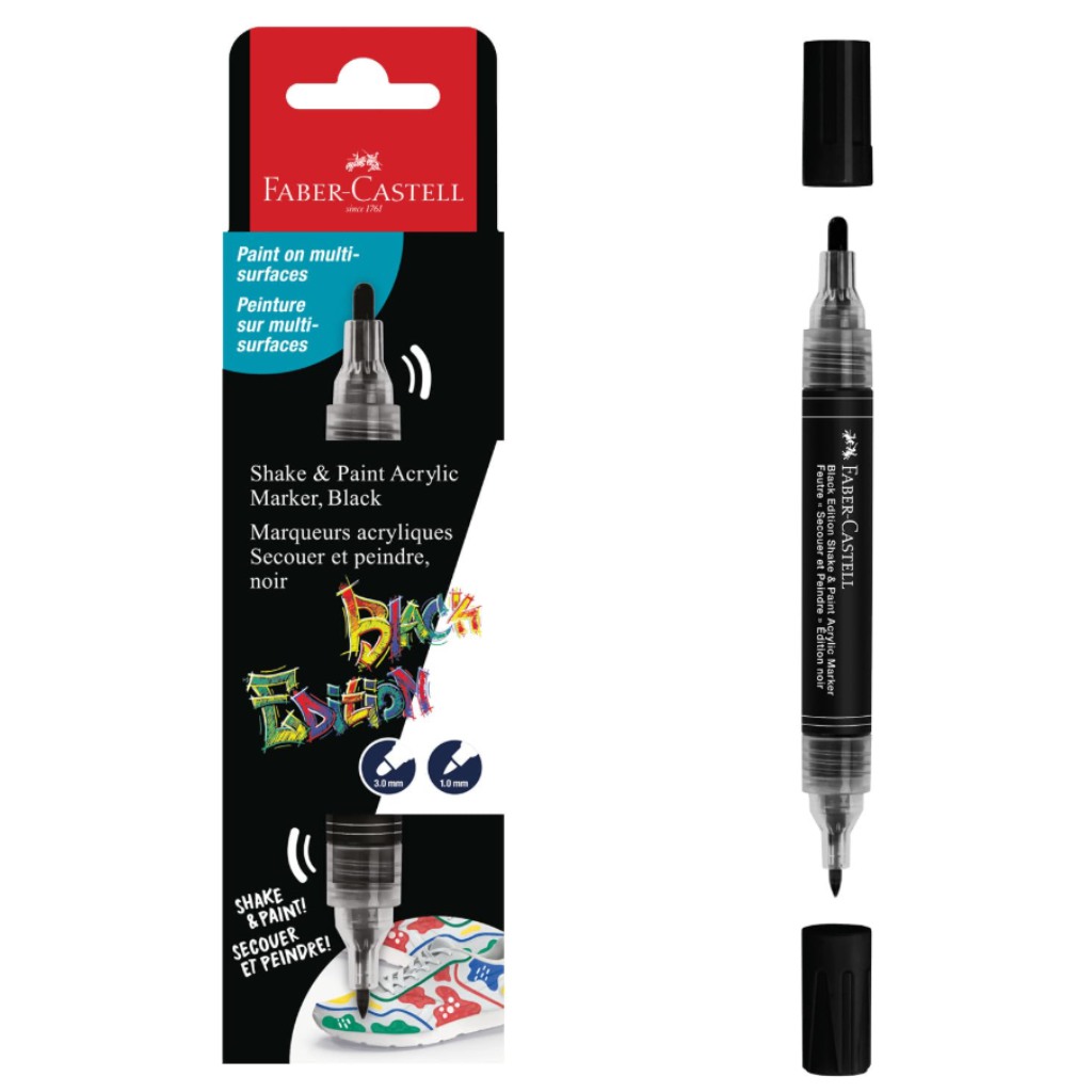 Faber-Castell: Black Edition Shake & Paint 2 végű 3mm-es és 1mm-es fekete marker kép 1