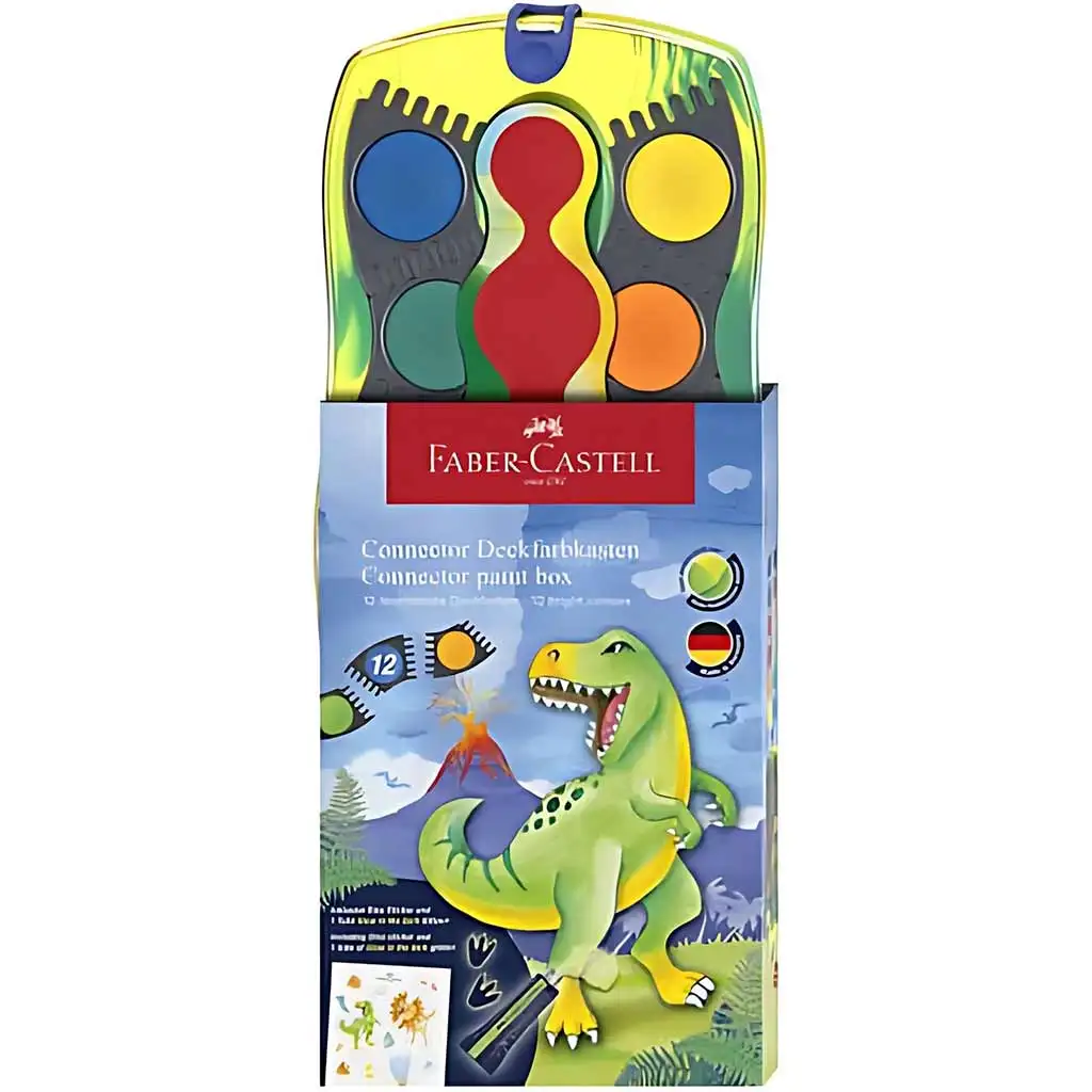 Faber-Castell: Connector 12db-os vízfesték készlet összeilleszthető palettákkal, dinoszaurusz mintázattal kép 1