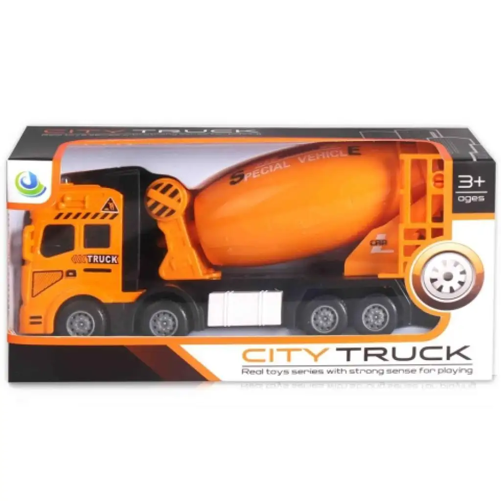 City Truck: Négytengelyes fém teherautó modell betonkeverő felépítménnyel - fénnyel és hanggal kép 1