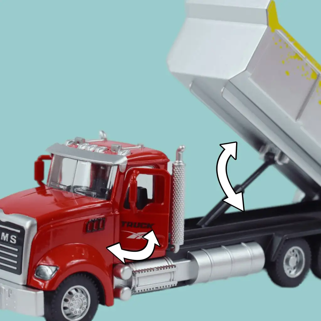 Heavy Duty Truck: Hátrahúzós fém billenőplatós teherautó modell nyitható ajtókkal 1/36 kép 6