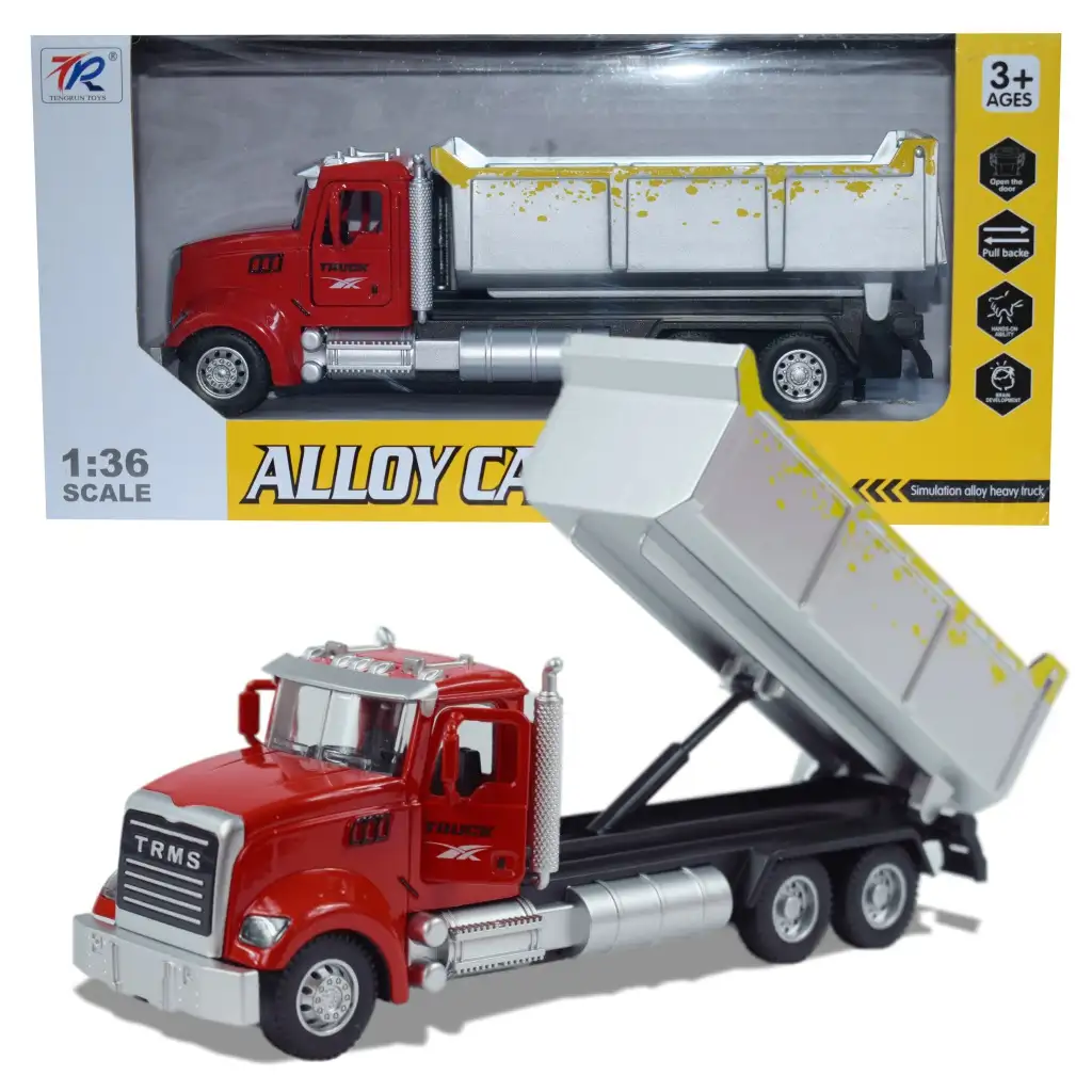 Heavy Duty Truck: Hátrahúzós fém billenőplatós teherautó modell nyitható ajtókkal 1/36 kép 1