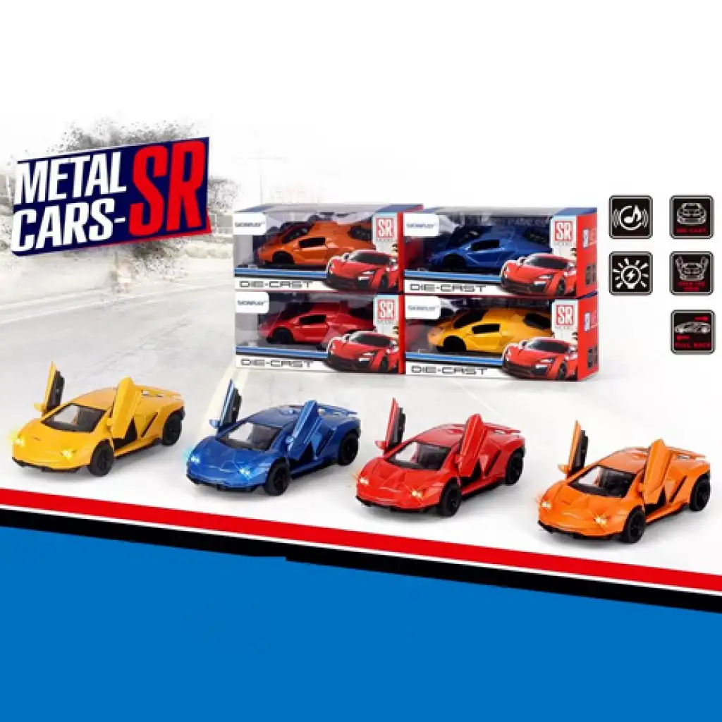 Fém hátrahúzós sportkocsi fénnyel és hanggal 1/43 kép 1