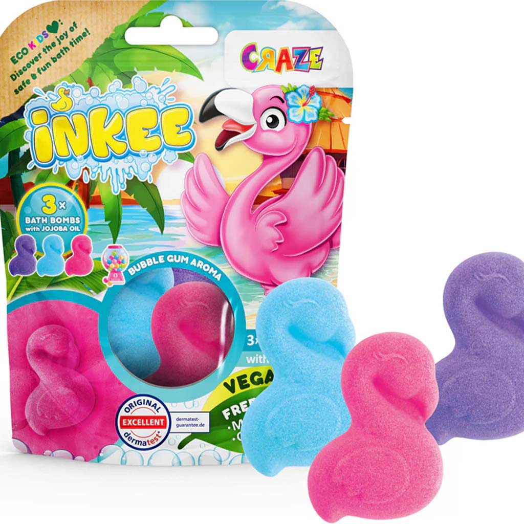 Craze Inkee: Flamingó vegán fürdőforma 3db-os csomag rágógumi illattal kép 1