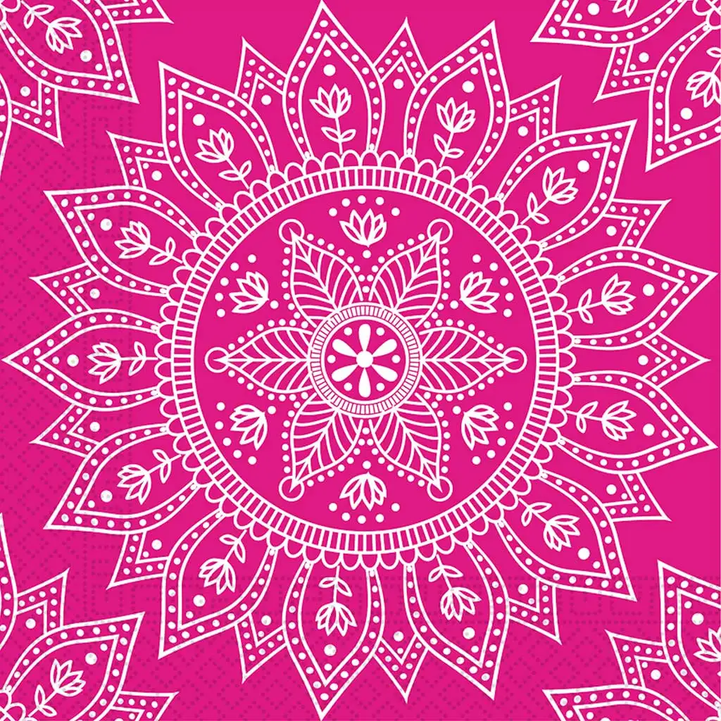 Mandala fukszia-fehér papírszalvéta szett – 2 rétegű, 33x33 cm, 20db kép 1