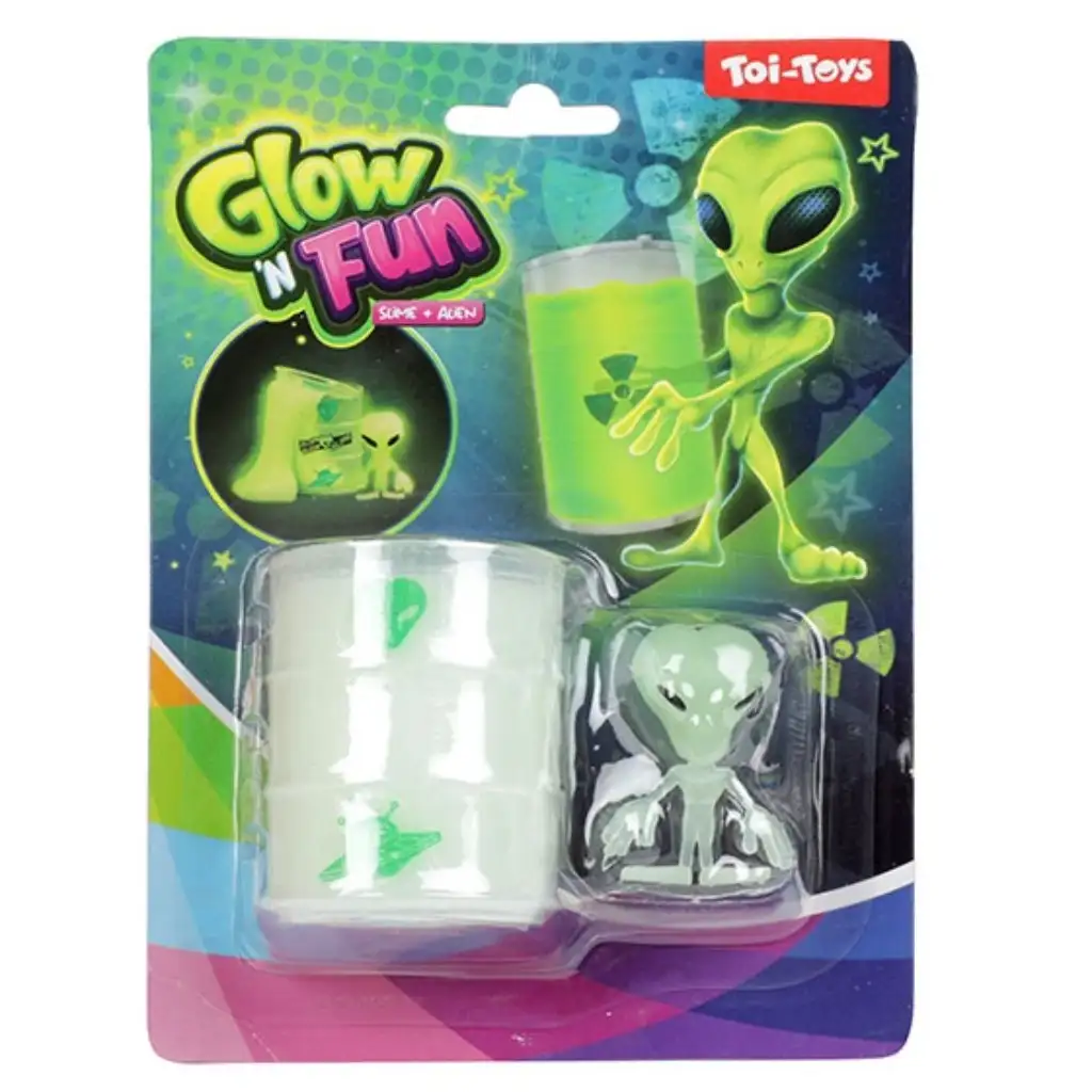 Glow'N Fun Slime Alien: Fluoreszkáló slime trutyi olajos hordóban űrlény figurával kép 1