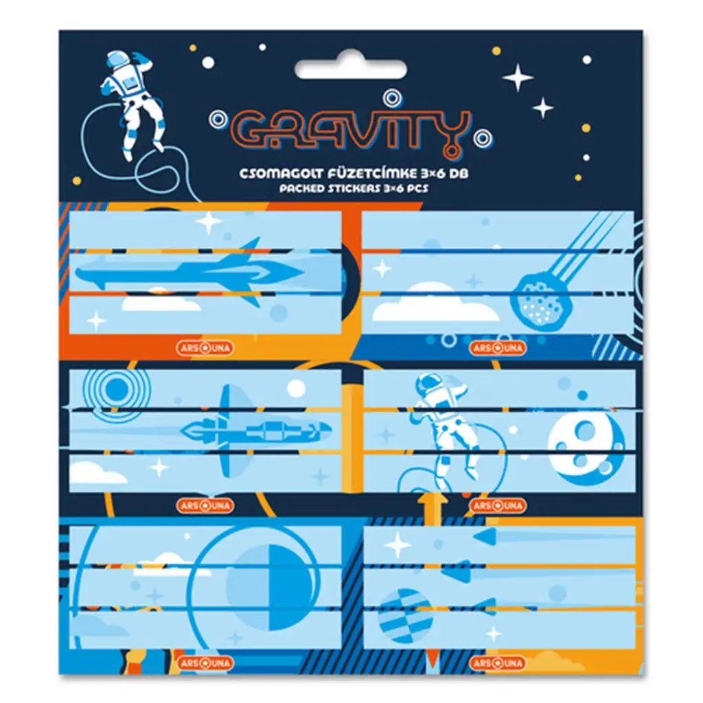 Ars Una: Gravity Űrhajó mintás csomagolt füzetcímke 3x6db-os kép 1