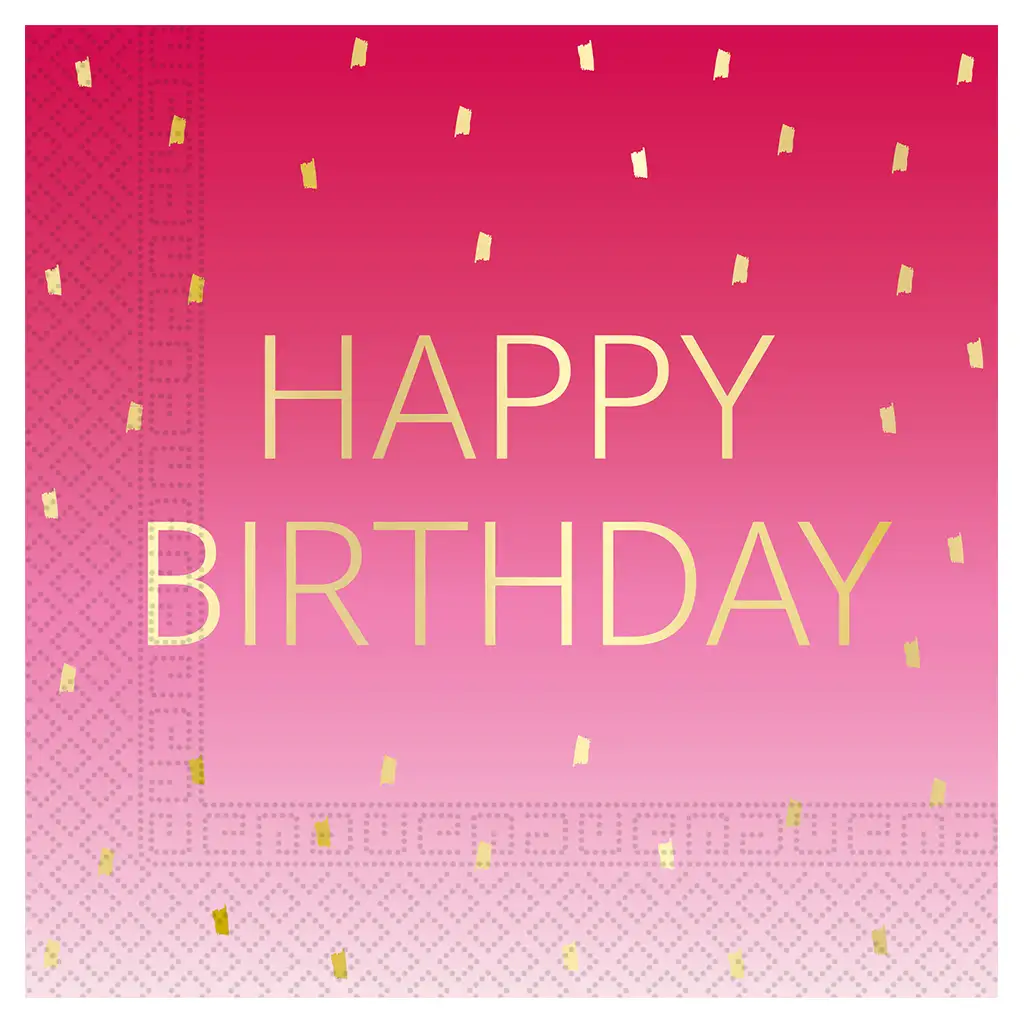 Rózsaszín színű szülinapi "Happy Birthday" feliratú 2 rétegű papírszalvéta 20db-os csomag kép 1