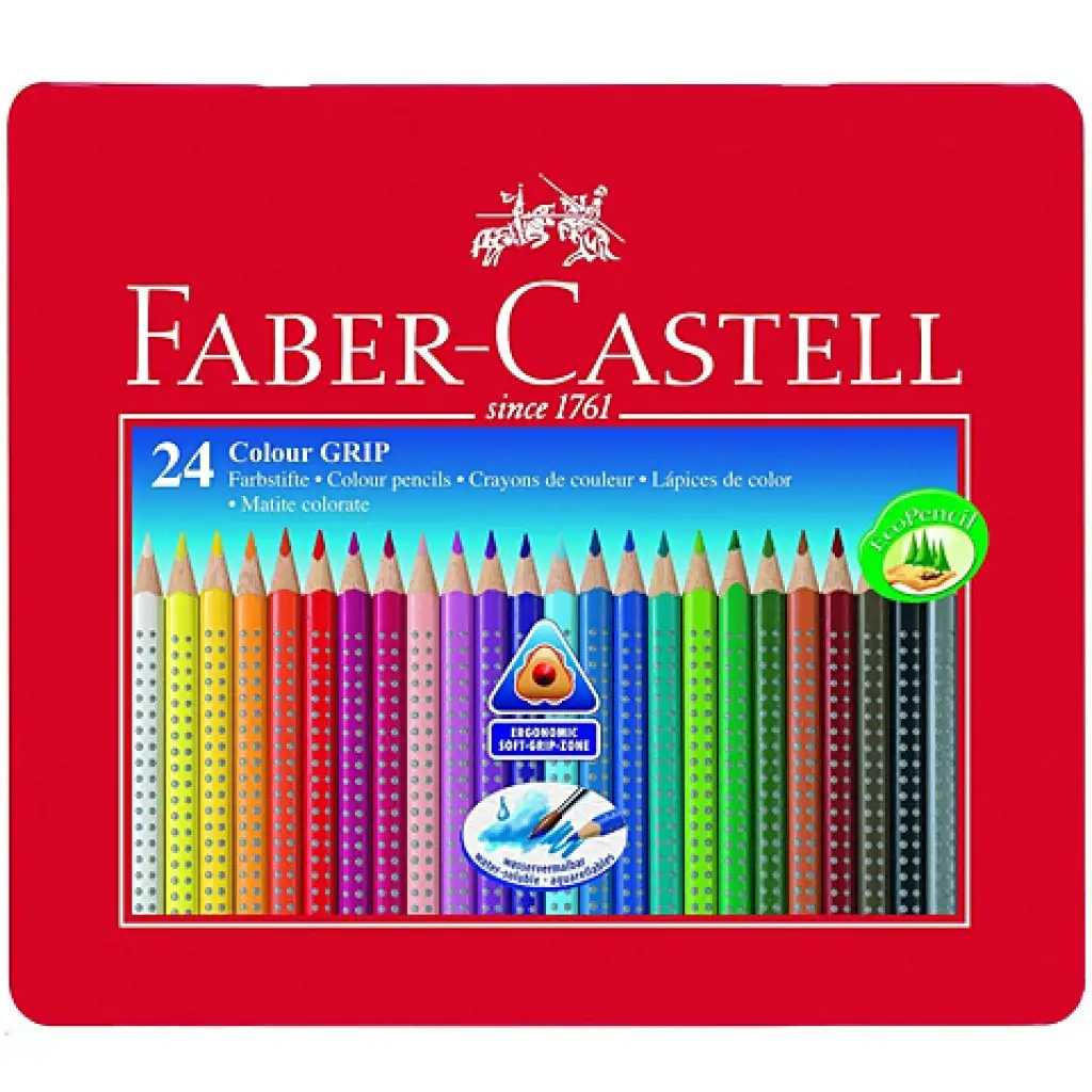 Háromszög alakú színes ceruza szett fém dobozban 24db - Faber-Castell kép 1
