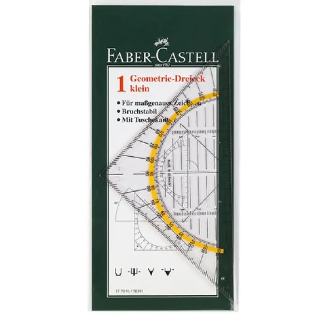 Faber-Castell: Háromszög alakú derékszög vonalzó benne szögmérővel kép 1