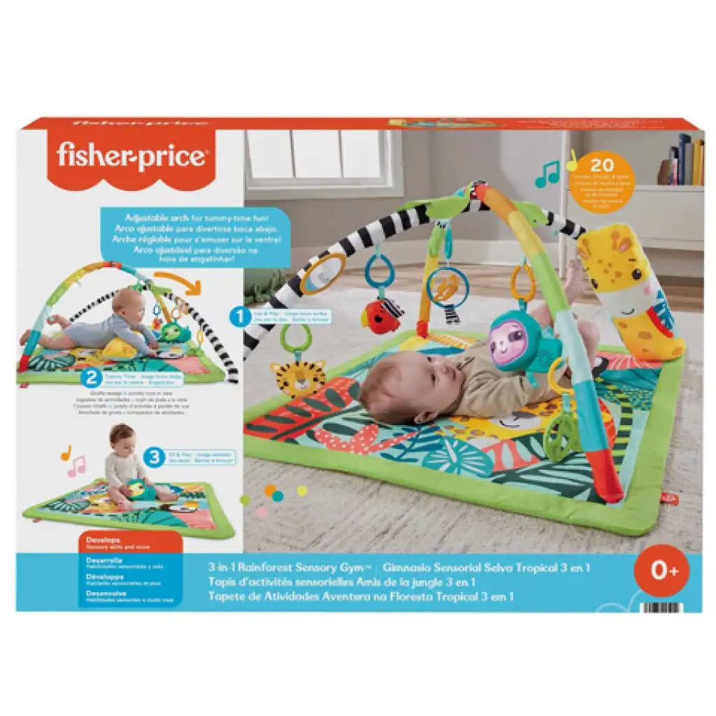 Fisher-Price: Esőerdő 3 az 1-ben játszószőnyeg zenélő lajhárral és pocakpárnával - Mattel kép 1