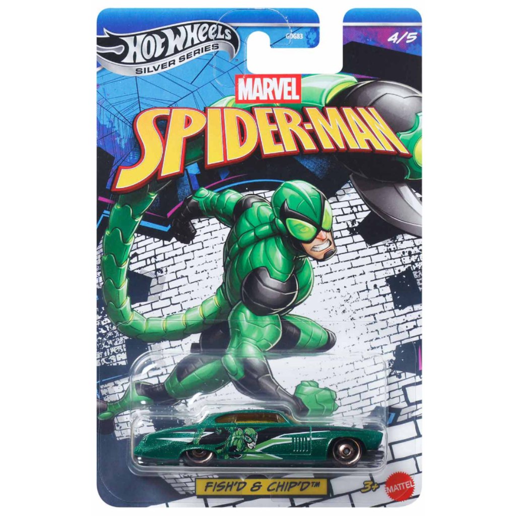 Hot Wheels Silver Series: Marvel Pókember Fish’d & Chip’d kisauto 1/64 - Mattel kép 1