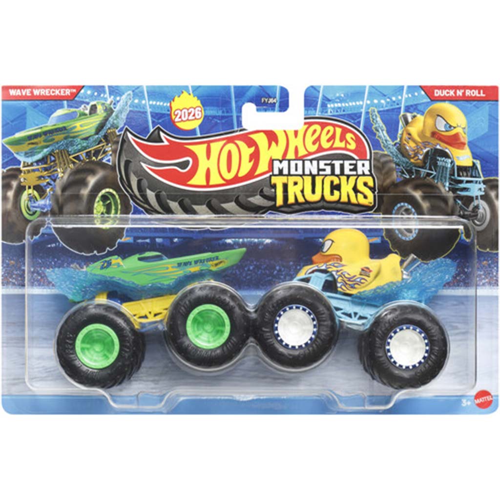 Hot Wheels Monster Trucks: Wave Wrecker vs Duck N' Roll kisautó 2db-os csomag 1/64 - Mattel kép 1