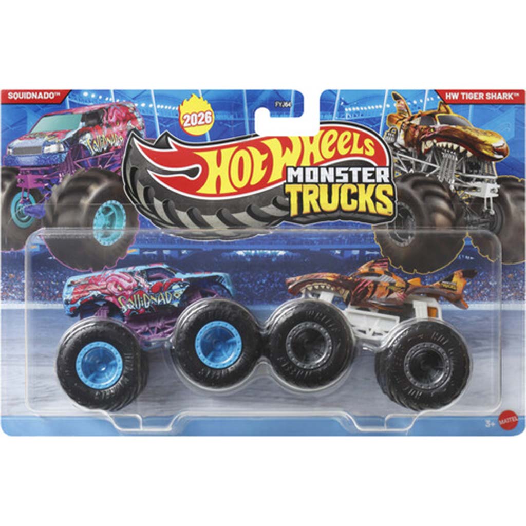 Hot Wheels Monster Trucks: Squidnado vs HW Tiger Shark kisautó 2db-os csomag 1/64 - Mattel kép 1
