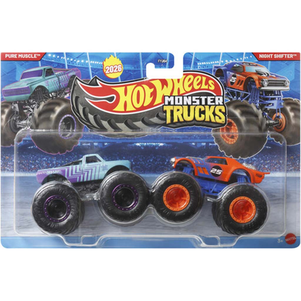 Hot Wheels Monster Trucks: Pure Muscle vs Night Shifter kisautó 2db-os csomag 1/64 - Mattel kép 1