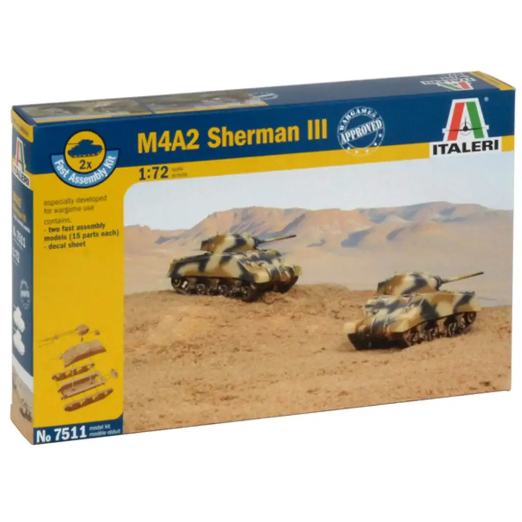 Italeri 1/72 M4A2 Sherman III tank 2db-os makett szett kép 1