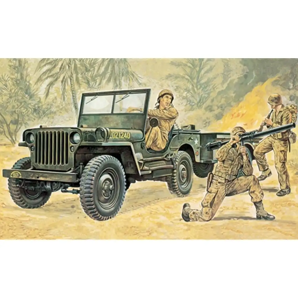 Italeri 1/35 Willys MB katonai Jeep utánfutóval jármű makett kép 7