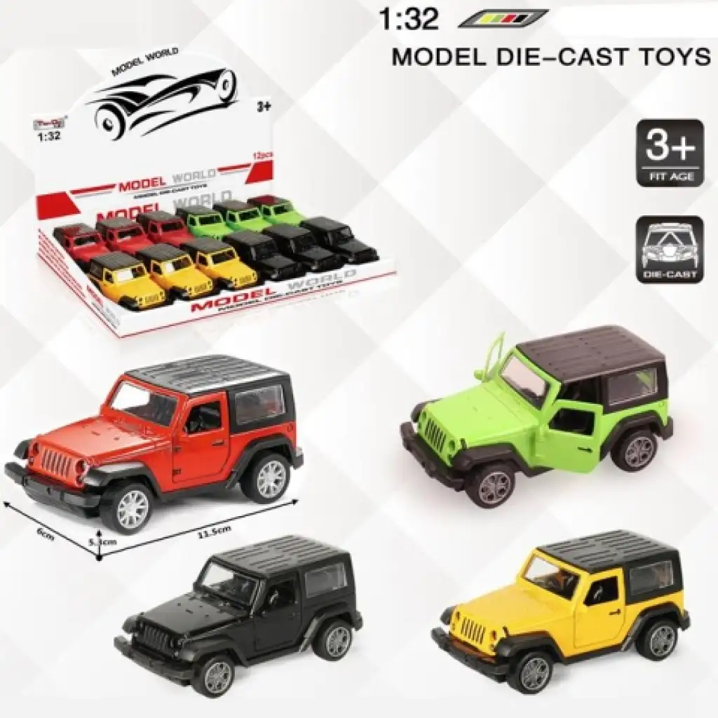 Jeep Wrangler hátrahúzható fém autómodell több változatban 1/32 kép 1