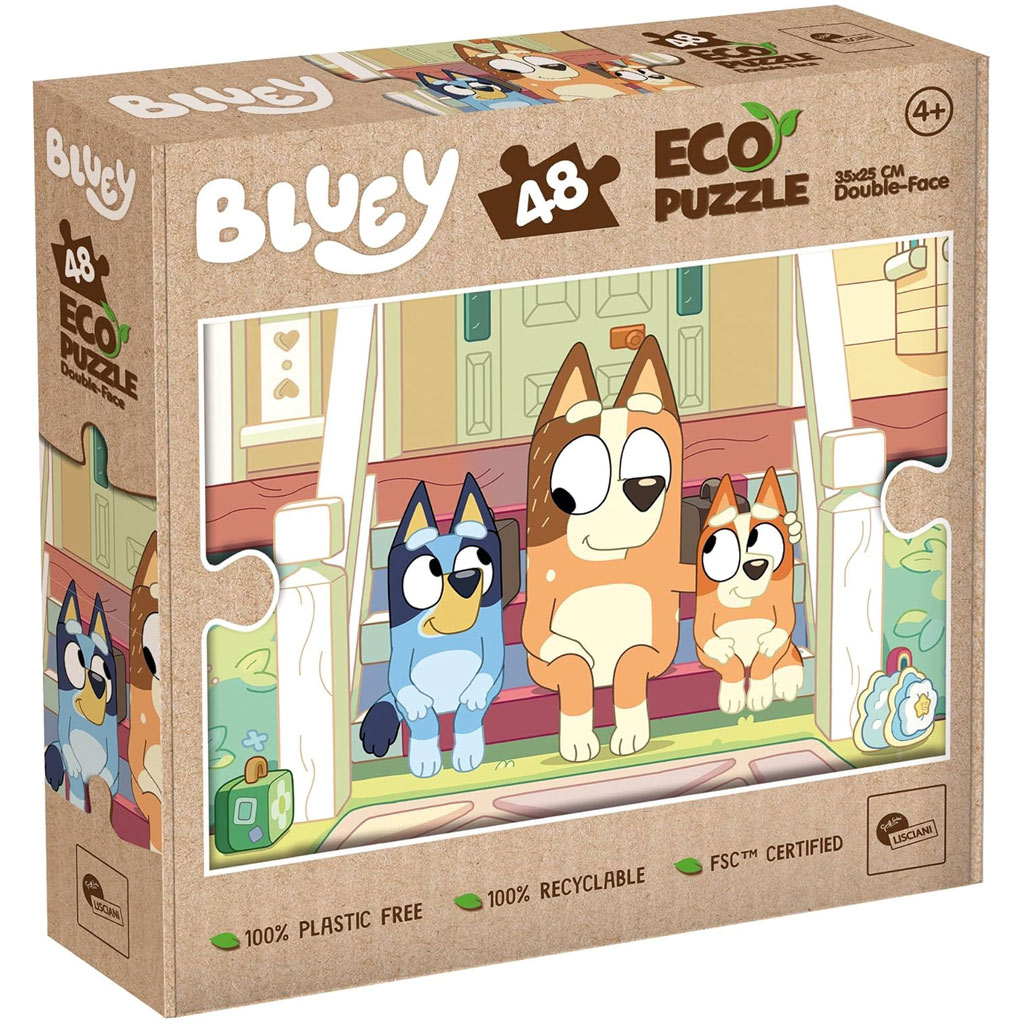 Bluey kutyusok a lépcsőn 2 az 1-ben 48db-os Eco mini puzzle és színező 35x25cm - Lisciani kép 1