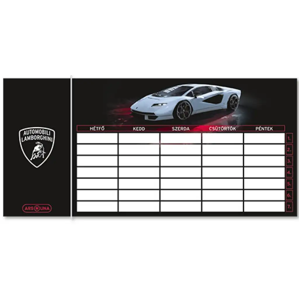 Ars Una: Lamborghini egylapos, kétoldalas órarend fekete színben kép 1