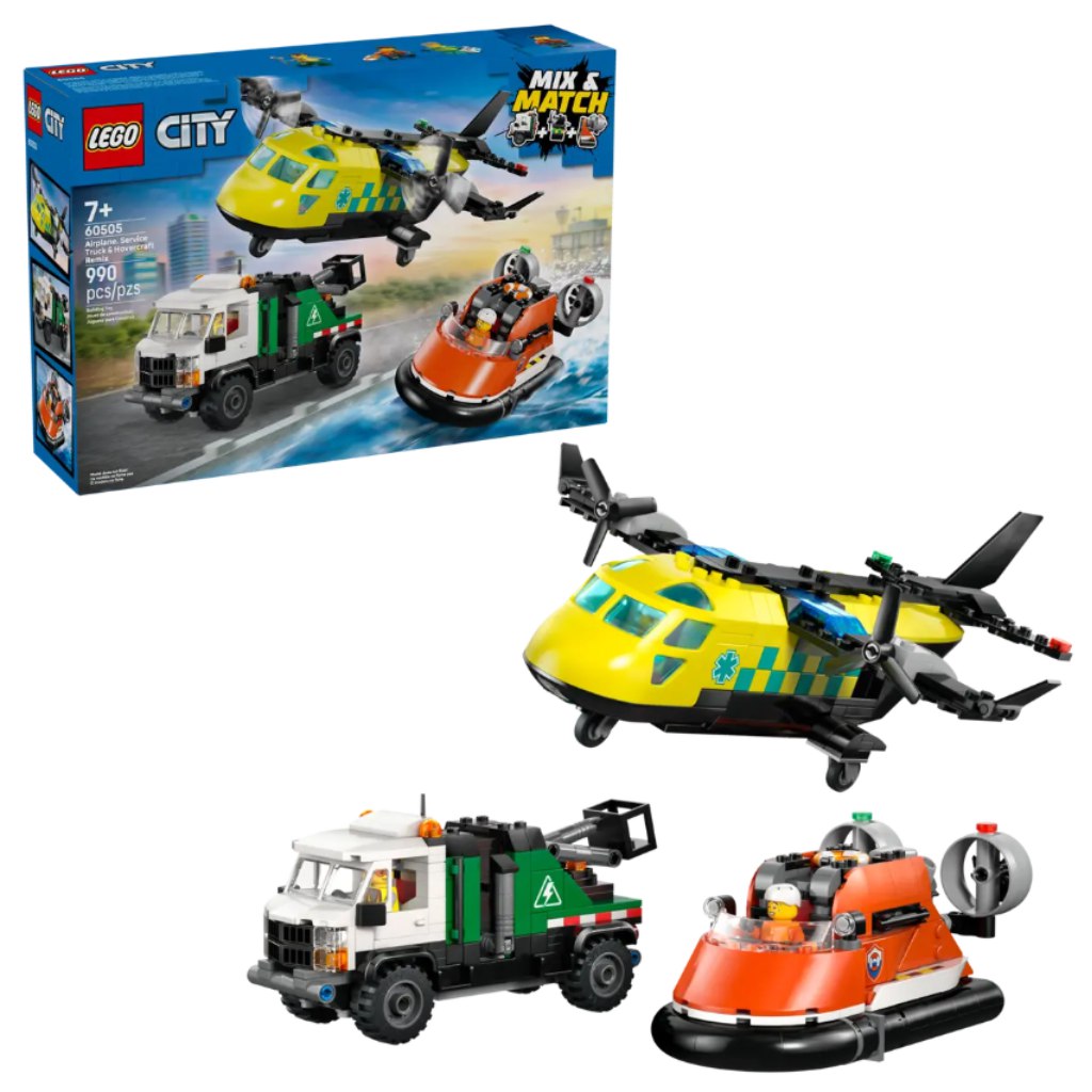 LEGO® City: Repülőgép, emelőkosaras kocsi és légpárnás jármű remix (60505) kép 1